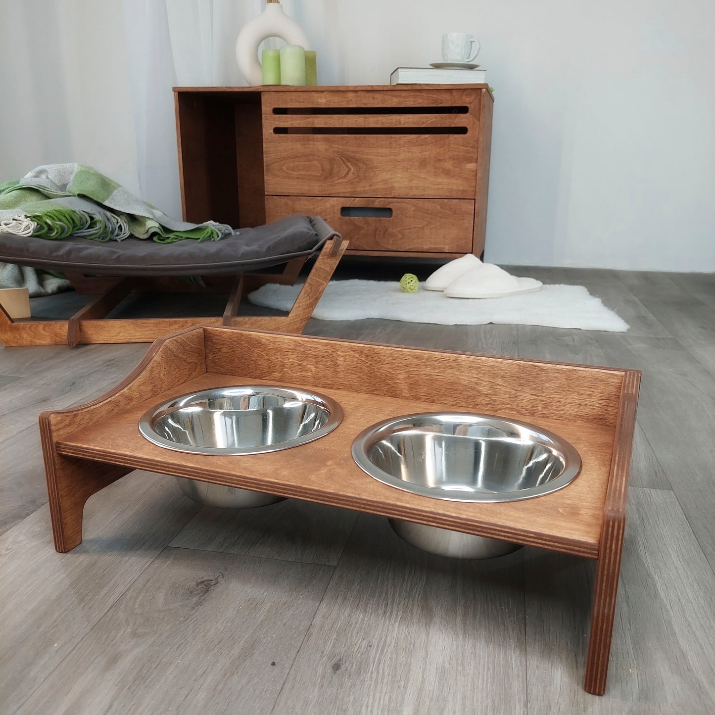 KOKAA Modern Plywood Bowl Holder With Bowls